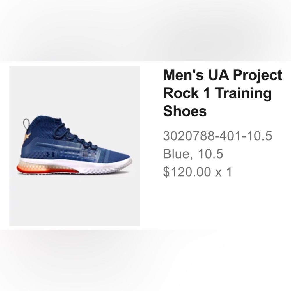 NIB. Men’s Under Armour Project Rock 1 Training Shoes - Blue
